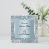 Elegant Blue Damask Silver Birthday Party Kaart (Staand voorkant)