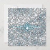 Elegant Blue Damask Silver Birthday Party Kaart (Achterkant)