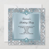 Elegant Blue Damask Silver Birthday Party Kaart (Voorkant)