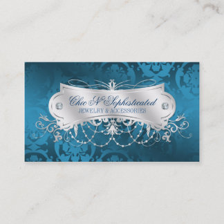 Elegant Blue Damask Swirl Visitekaartje
