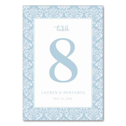 Elegant Blue Damask Table Number Kaart (Voorkant)