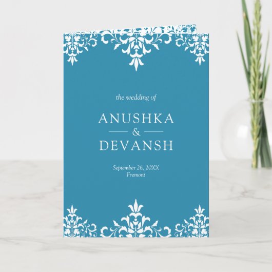Elegant Blue Damask Traditional Indian Wedding (Voorkant)