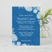 Elegant Blue Damask Wedding Invitations Kaart (Staand voorkant)
