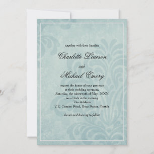 Elegant Blue Damask Wedding Kaart