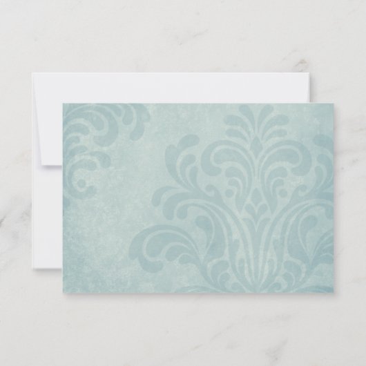 Elegant Blue Damask Wedding RSVP (Achterkant)