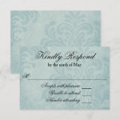 Elegant Blue Damask Wedding RSVP Kaartje (Voorkant / Achterkant)