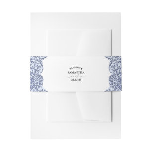 Elegant Blue Damask Wedding Uitnodigingen Wikkel