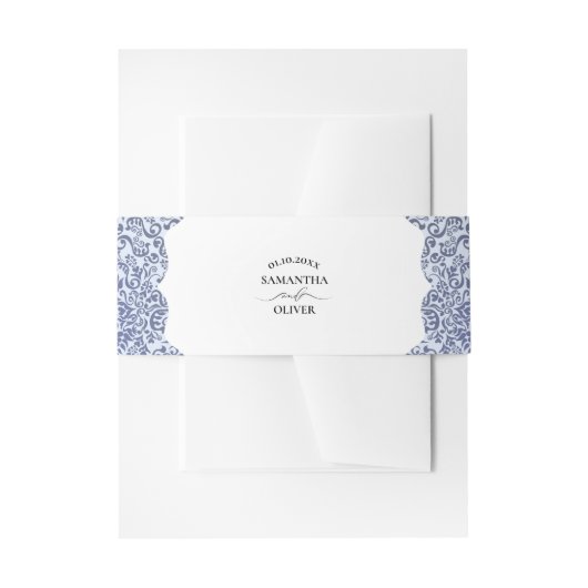 Elegant Blue Damask Wedding Uitnodigingen Wikkel (Voorkant Voorbeeld)