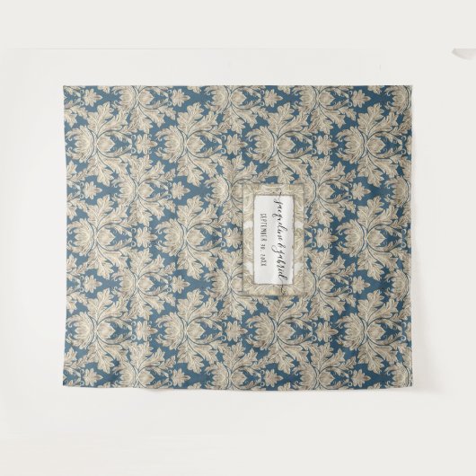  Elegant Blue Damask Weduwfoto Achtergrond Wandkleed (Voorkant (horizontaal))