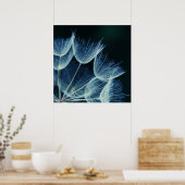 Elegant Blue Dandalion Botanische Macro Abstract Poster (Keuken)