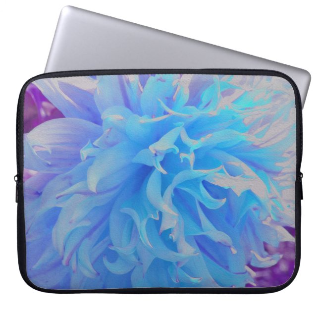 Elegant Blue Decorative Dahlia Flower Laptop Sleeve (Voorkant)