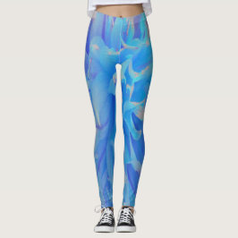 Elegant Blue Decorative Dahlia Flower Leggings