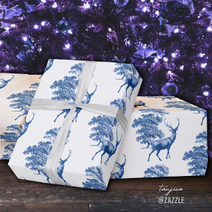 Elegant  Blue Deer Country Toile Cadeaupapier
