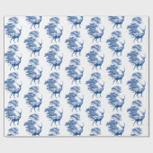 Elegant  Blue Deer Country Toile Cadeaupapier (Vlak)