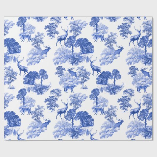Elegant Blue Deer Fox Country Toile Cadeaupapier (Vlak)