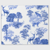 Elegant Blue Deer Fox Country Toile Cadeaupapier (Vlak)