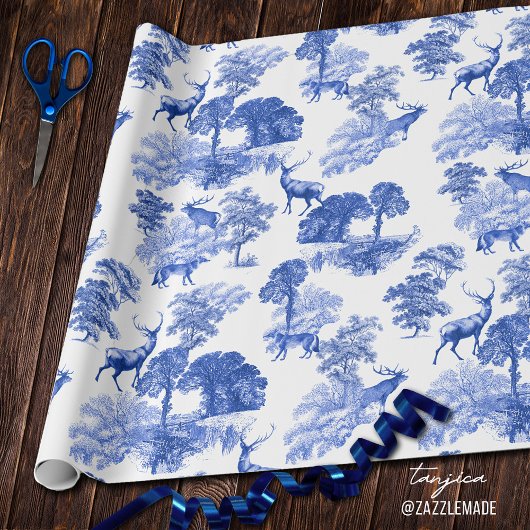 Elegant  Blue Deer Fox Country Toile Cadeaupapier