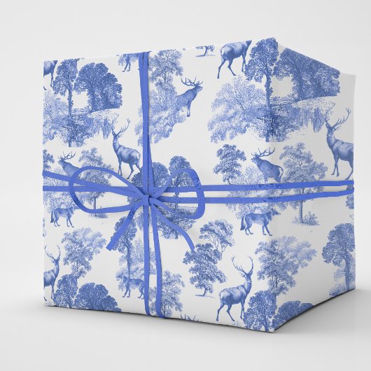 Elegant  Blue Deer Fox Country Toile Cadeaupapier