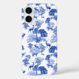 Elegant  Blue Deer Fox Country Toile iPhone 16 Hoesje