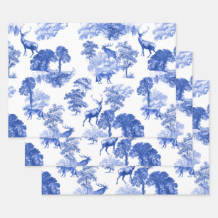 Elegant  Blue Deer Fox Country Toile Inpakpapier Vel