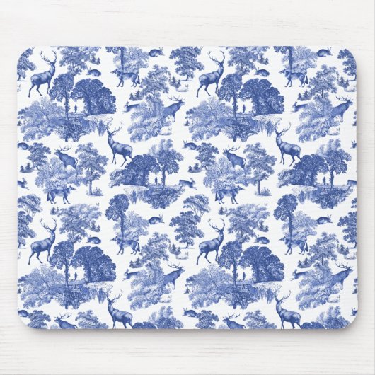Elegant Blue Deer Fox Country Toile Muismat (Voorkant)
