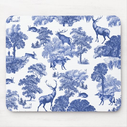 Elegant  Blue Deer Fox Hare Country Toile Muismat (Voorkant)