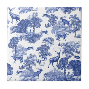 Elegant  Blue Deer Toile Seamless Tegeltje