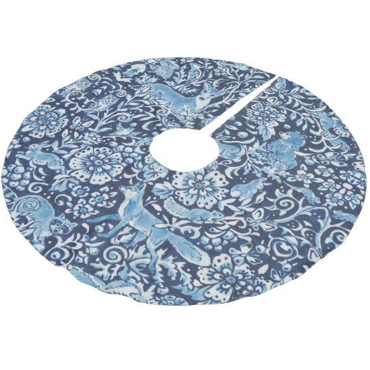 Elegant Blue Delft Woodland Animal Deer Floral Kerstboom Rok (Gekanteld)