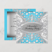 Elegant Blue Diamond Jewel Birthday Party Invite Kaart (Voorkant / Achterkant)