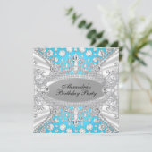 Elegant Blue Diamond Jewel Birthday Party Invite Kaart (Staand voorkant)