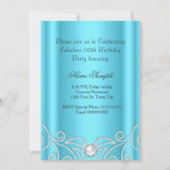 Elegant  Blue Diamond Pearl Birthday Party Kaart (Achterkant)