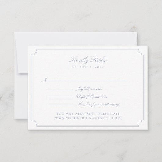 Elegant Blue Double Frame Wedding RSVP Card (Voorkant)