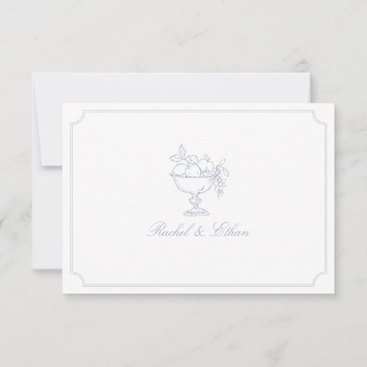 Elegant Blue Double Frame Wedding RSVP Card (Achterkant)