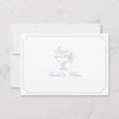Elegant Blue Double Frame Wedding RSVP Card Kaartje (Achterkant)