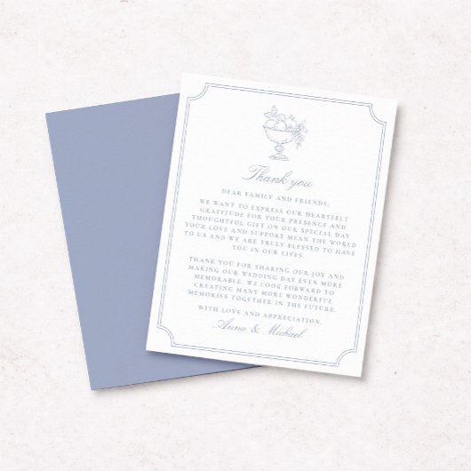 Elegant Blue Double Frame Wedding Thank You Card Save The Date