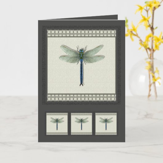 Elegant Blue Dragonfly Kaart (Gele Bloem)