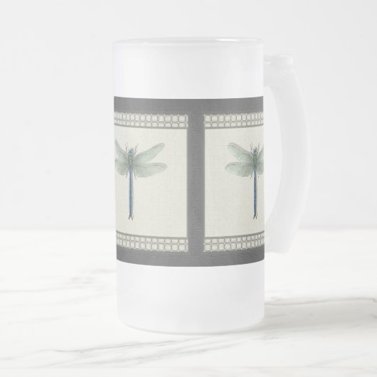 Elegant Blue Dragonfly Matglas Bierpul (Voorkant rechts)