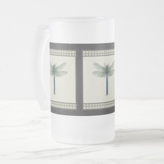 Elegant Blue Dragonfly Matglas Bierpul (Voorkant links)