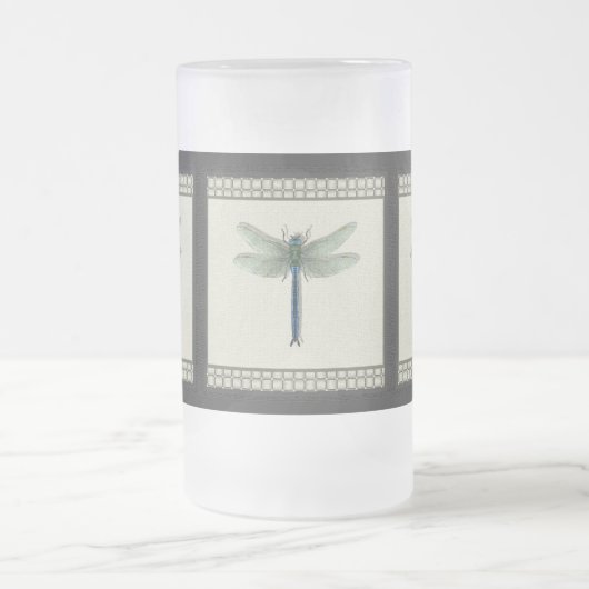 Elegant Blue Dragonfly Matglas Bierpul (Center)