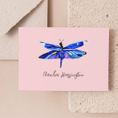 Elegant Blue Dragonfly roze handgetekende Waterver Notitiekaartje