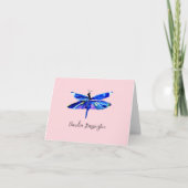 Elegant Blue Dragonfly roze handgetekende Waterver Notitiekaartje (Voorkant)