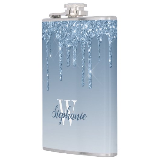 Elegant Blue Driving Faux Glitter Monogram Heupfles (Links)