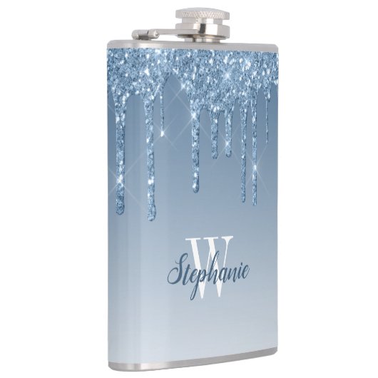 Elegant Blue Driving Faux Glitter Monogram Heupfles (Rechts)