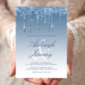 Elegant Blue Driving Glitter Script Weddenschap Kaart