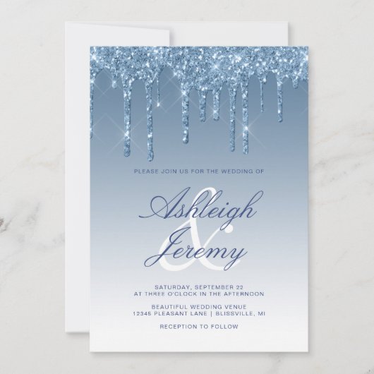 Elegant Blue Driving Glitter Script Weddenschap Kaart (Voorkant)