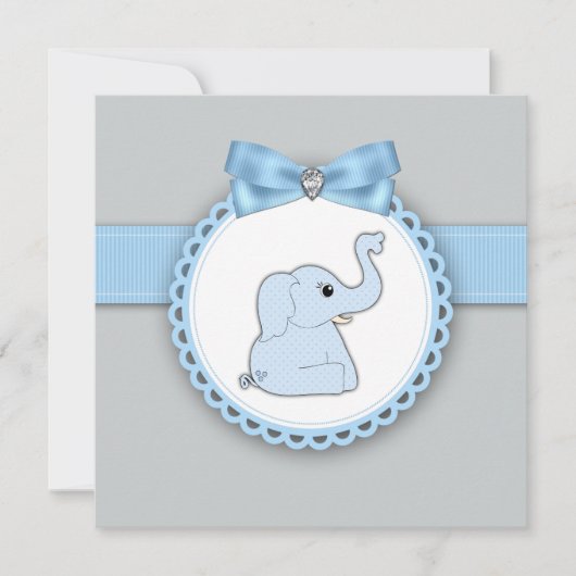 Elegant Blue Elephant Baby shower Kaart (Voorkant)
