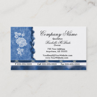 Elegant Blue Embroidery White Rose Visitekaartjes