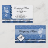 Elegant Blue Embroidery White Rose Visitekaartjes (Voorkant / Achterkant)