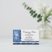 Elegant Blue Embroidery White Rose Visitekaartjes (Staand voorkant)