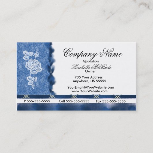 Elegant Blue Embroidery White Rose Visitekaartjes (Voorkant)
